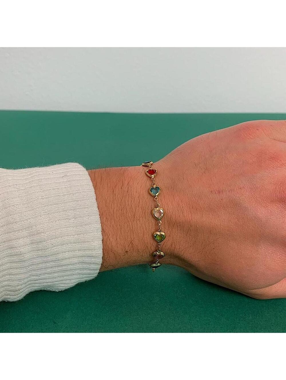 Y2k 2000s style multi colored heart Gold bracelet. Item is unisex. Brand new - Picture 5 of 8